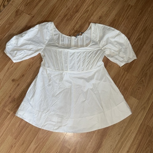 Tuckernuck Nealy White Puff Sleeve Blouse Size Medium - Picture 3 of 6